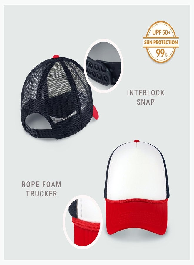 CHOK.LIDS Classic Foam Trucker Hat Summer Mesh Cap Solid Two Toned Blank Foamhead hat for Mens Womens Adjustable Strap Light Weight (White/Red/Navy) - Image 2